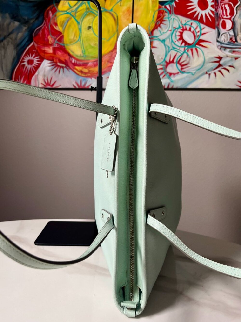 Coach City Zip Tote Seafoam Green Pebbled Leather Tote Shoulder Bag + COA - Picture 6 of 16